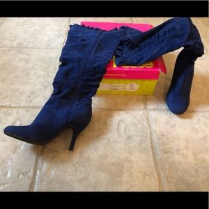 Charlotte Russe Blue Suede Ruffle Knee High Boots